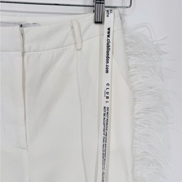 Club L London Count Me In White Tailored Feather Trim Trousers Sz 2 NWT - Picture 8 of 14